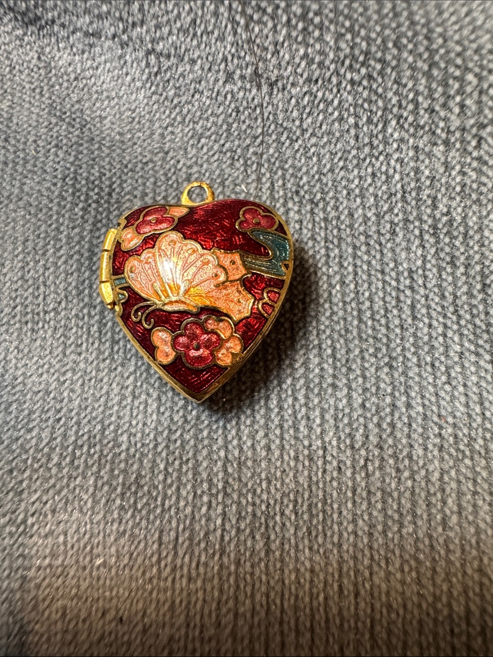 Red Cloisonné Heart Locket Pendant Necklace - Unbranded